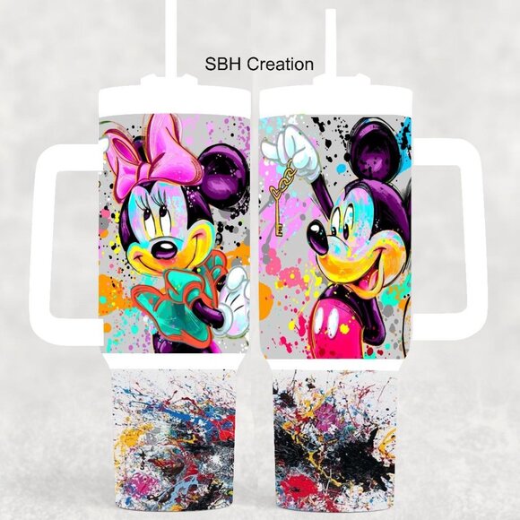 40oz Paint Splitter Mickey and Minnie Tumbler (like the Stanley Quencher) - Picture 1 of 2